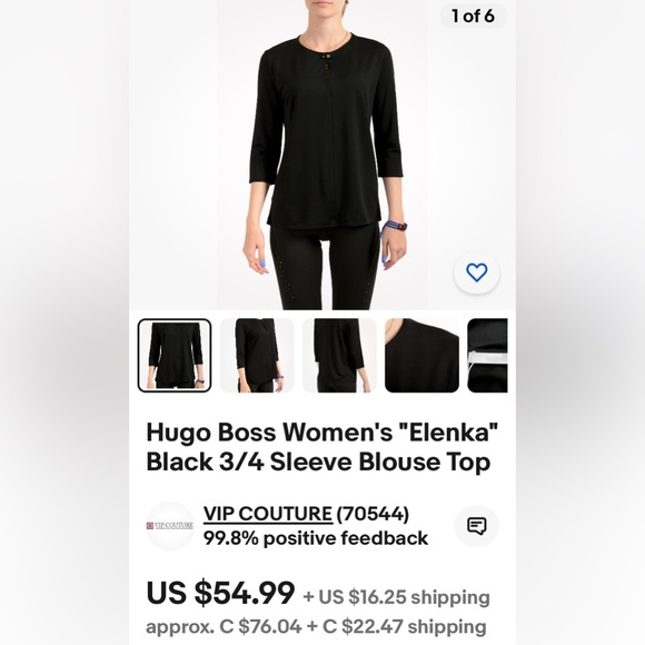 Hugo Boss “Elenka” black jersey blouse! 3/4 sleeves! Boxy style! Key hole. Small - Picture 10 of 15